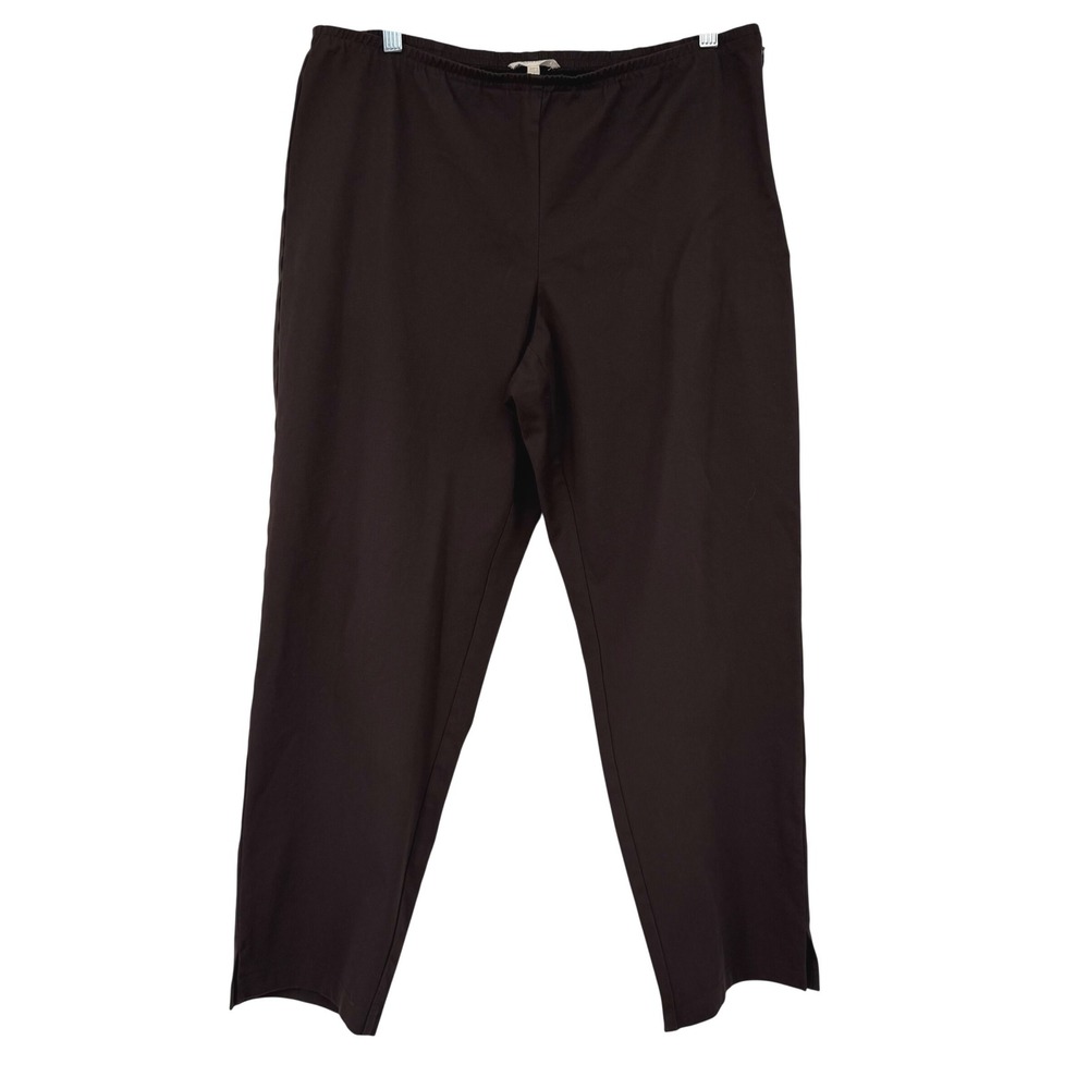 Eileen Fisher Pants Large Brown Organic Cotton Spandex Side Zip Ankle Slit